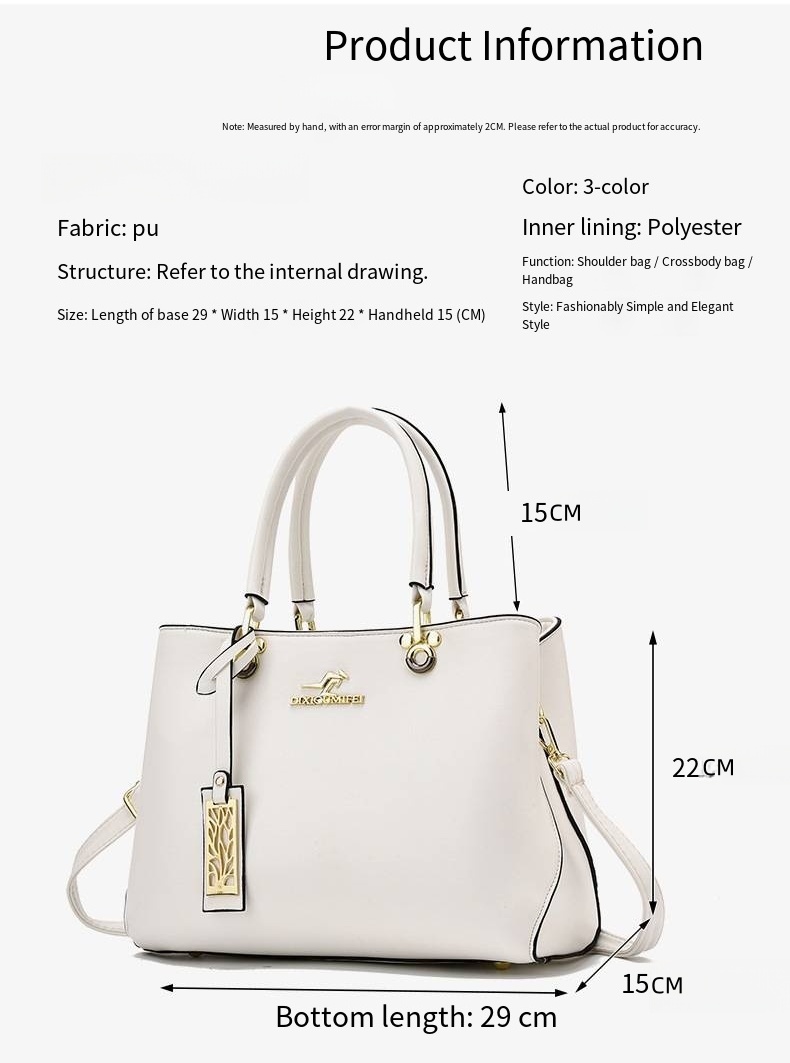 Ladies Faux Leather Satchel Elegant Handbag with Gold Hardware